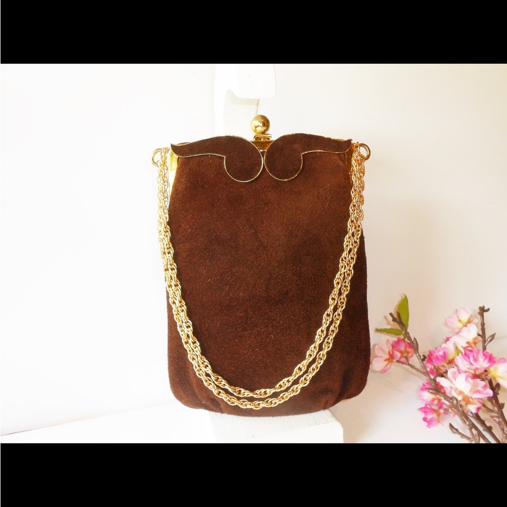 Vintage 60s Brown Suede Handbag, Glamorous Brown Suede Purse, Classic Purse - Picture 4 of 5
